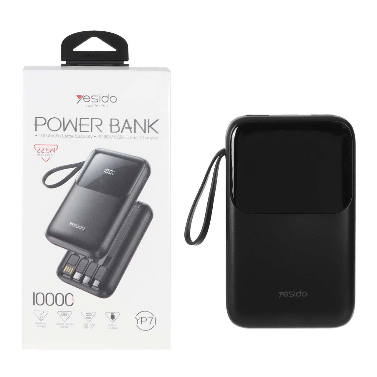 پاوربانک (PD و فست شارژ) Yesido 10000mAh مدل YP71 22.5W - مشکی (گارانتی 18 ماه تعویض نیکان همراه)